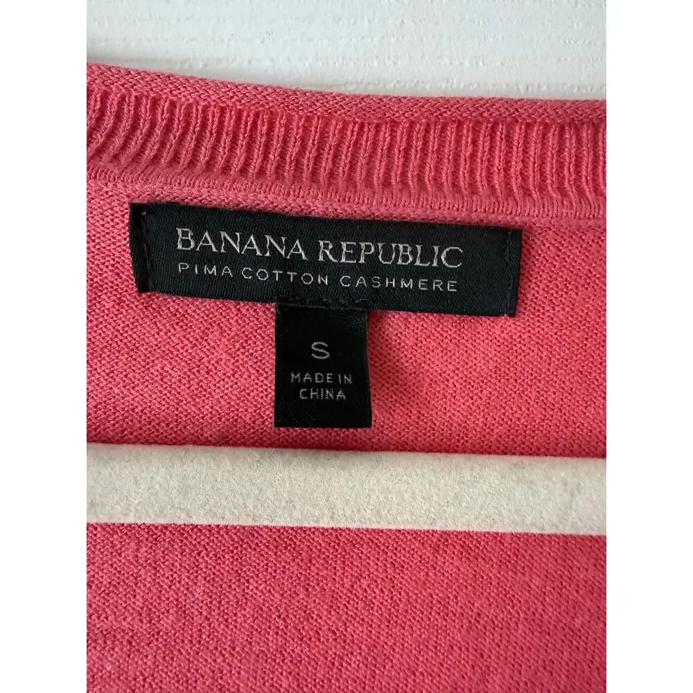 Banana Republic Pink Pima Cotton Cashmere V Neck Sweater Size S Preppy Coquette